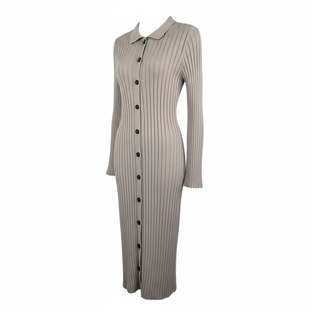 LÉGOE Heritage Knit Button Down Maternity ribbed bodycon dress tan gray sz 1 (M)